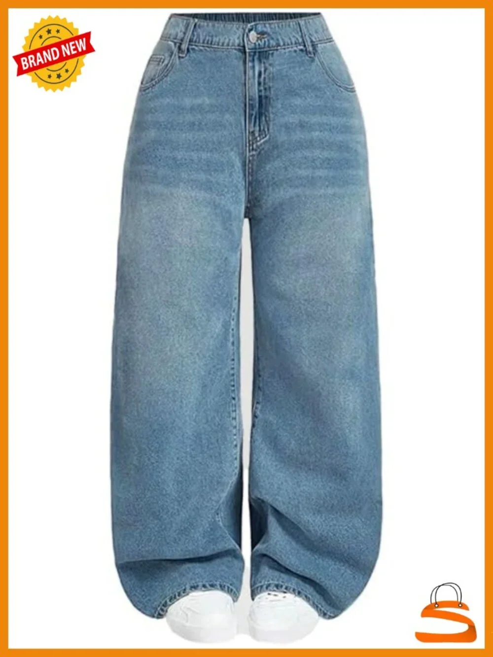 High Waist Wide Leg Baggy Elastic Waistband Jeans